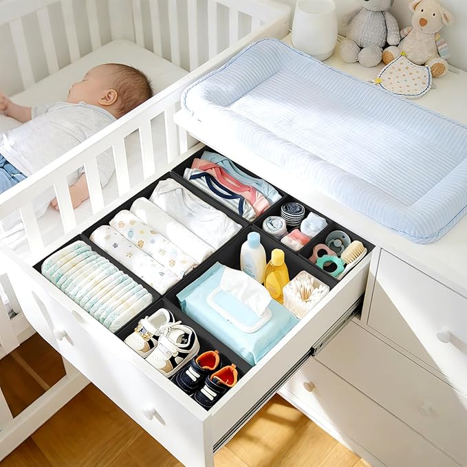 DIMJ Drawer Organizer Clothes Storage - 24 Pack Baby Dresser Organizer for Nursery Closet Organization, Fabric Drawer Organizer Bins for Underwears Socks Bras, Foldable Storage Dividers for Bedroom