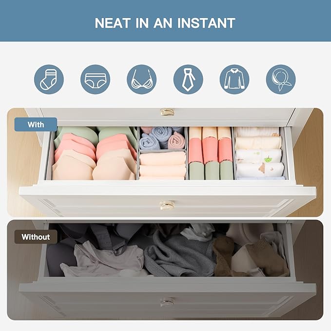 Drawer Organizer Clothes, 21 Pack Dresser Organizer for Baby Clothes, Grey