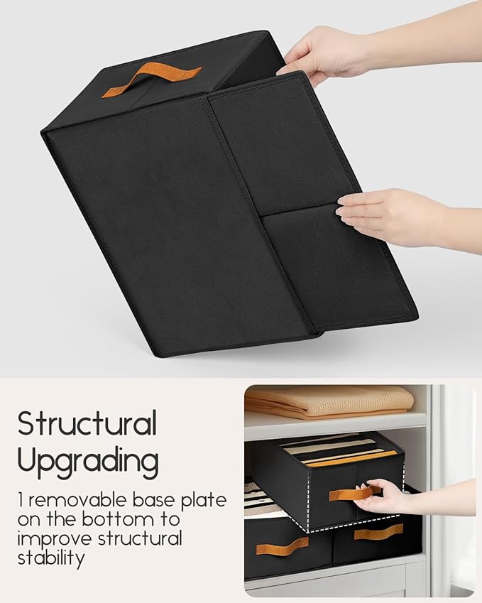 Homsorout Closet Organizers and Storage - Fabric Clothes Organizer with Handles, Foldable Jeans Organizer for Clothes, Drawer Organizer for Shirts, Bra, Sweater, Scarf, 6 Pack, Black