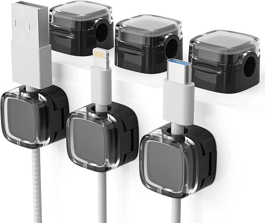 6 Pack Magnetic Cord Organizer & Cable Clips, Black