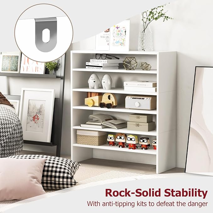 Tangkula Stackble Vertical Shoe Rack, Space Saving 6-Tier Corner Shoe Storage Shelf for 18 Pairs, 3-in-1 Adjustable White Shoe Organizer for Front Door Entryway