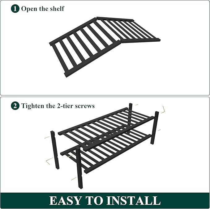 Smiry Bamboo Shoe Rack for Closet, 2 Tier Wooden Shoe Organizer, Stackable Wood Shoe Storage Shelf for Entryway, 14 Vertical Slats, One-piece Heavy-Duty Legs, 26.77"x11.02"x12.99", Black