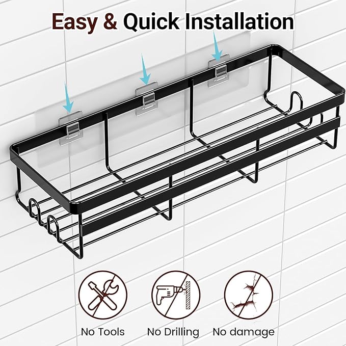 Shower Caddies 2 Pack, Adhesive Hanging Shower Shelf, Black