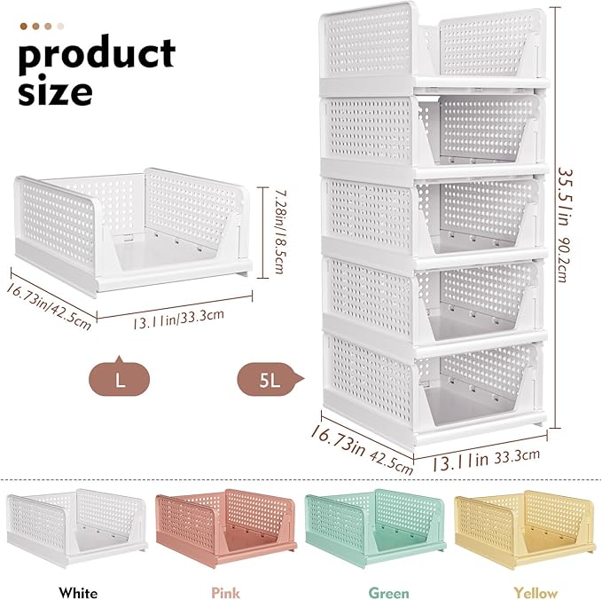 5 Pack Stackable Closet Organizer Box, Yellow