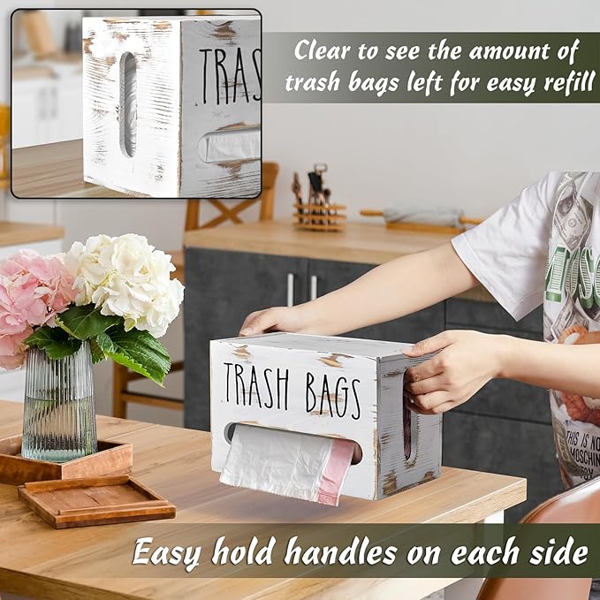 Trash Bag Holder, Wooden Stackable Trash bag Dispenser Wall Mount