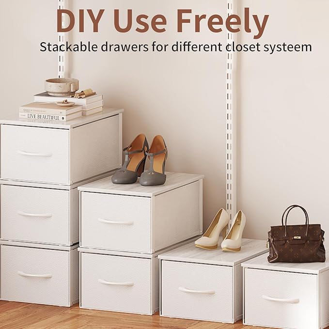 3 Packs Individual Stackable Storage Drawers with Wood Top for Closet