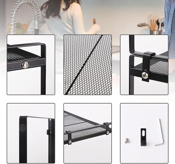 2 Pack Stackable Cabinet Shelf Organizer - Heavy-Duty Coated Metal Storage Rack, Non-Slip Space-Saving for Kitchen Pantry, Under Sink, Cupboard, Countertop (Mesh White)
