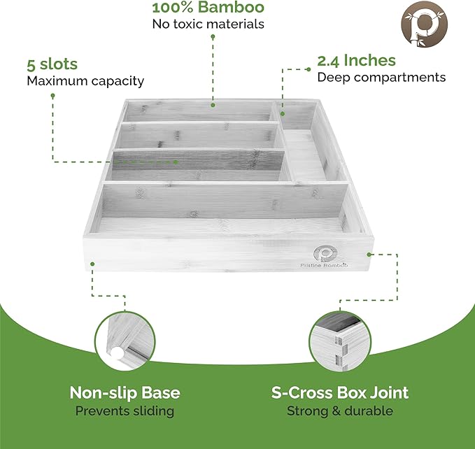 Pristine Bamboo Kitchen Drawer Organizer