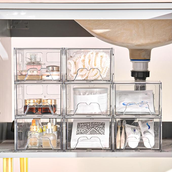 Plastic Drawers Storage, 4 Pack Clear Stackable Storage Drawers