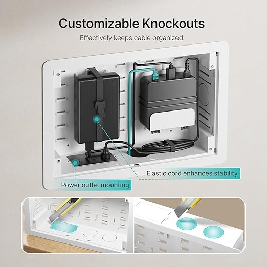 PEGZONE 9" in-Wall Media Box, Recessed Outlet Wall Box, Structured Media Enclosure for One Connect & Network Switches, Works with Fire TV Stick & Samsung -Friendly Cable Management Kit