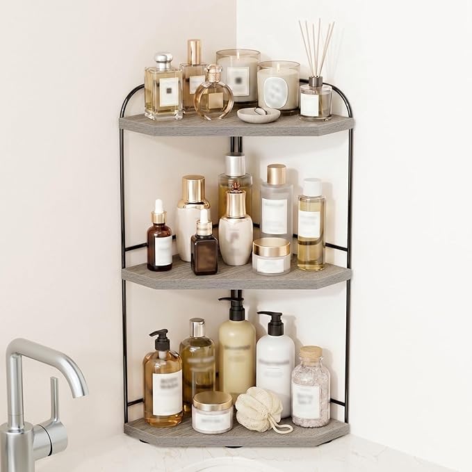 Corner Bathroom Counter Organizer, Grey