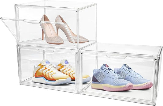 3 Pack Clear Acrylic Sneaker Shoe Display Case, Shoe Storage Boxes Stackable