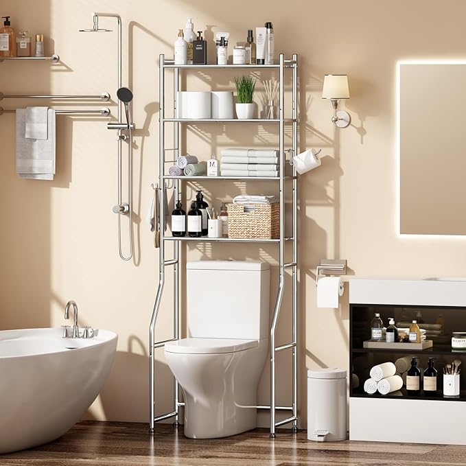 Over the Toilet Storage Cabinet, Metal 4 Tier Bathroom Shelves Over Toilet