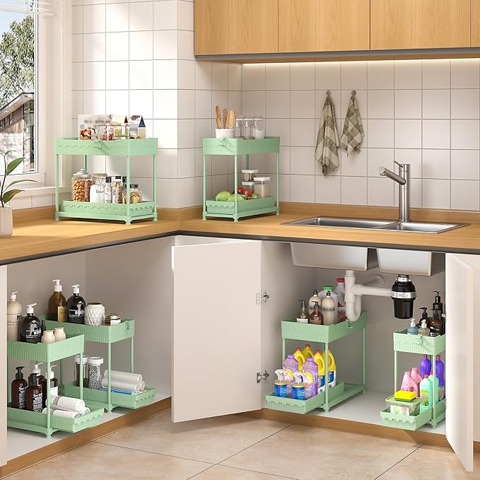 3 Pack Under Sink Organizers, Green, 14.8 Inch