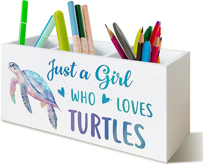 Sea Turtle Coastal Pen Holder for Home Office Desk, Sea Turtles Gifts for Women, Beach Office Decor, Beach Turtle Makeup Brush Toothbrush Holder Organizer for Bathroom Desk Accessories