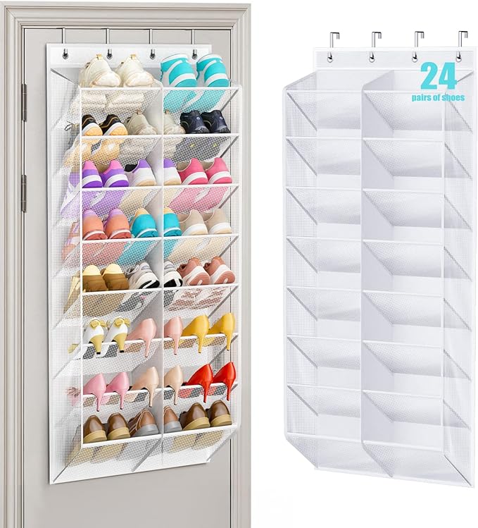 24 Pairs Over the Door Shoe Organizer Breathable Mesh Hanging Shoe Rack