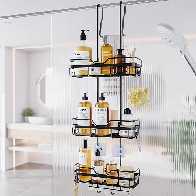Shower Caddy Over the Door Organizer, Matte Black