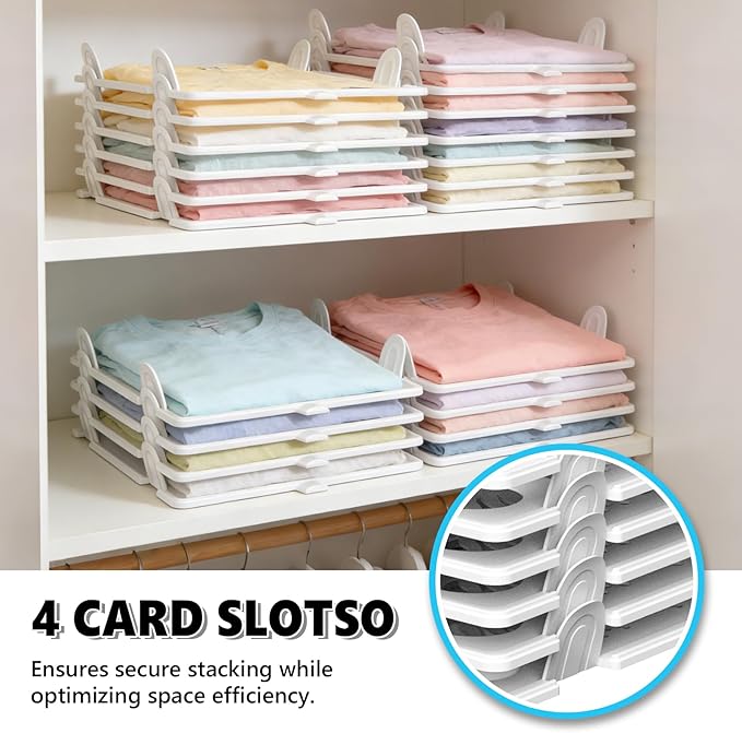 Accenter 10Pc Stackable Closet Organizer & Shirt Folder Board Bundle Tshirt Organizer for Closet Organizers and Storage Clothes Folding Board for Closet Storage Suitable for Lightweight Clothing White