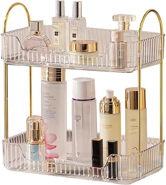 Shuang qing 2 Tier Bathroom Counter Organizer Countertop Storage, Clear