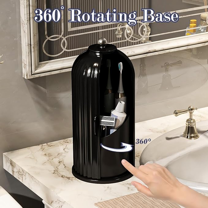 Dustproof Toothbrush Holders with Cover, Solid Black