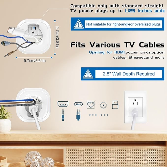 in wall Cable Management kit W/Hole Saw & Drill Template Power & Low Voltage Wire Cable Management Box Safe Fire-Resistanttv Cable Hider wall kit for Wall Mounted TV Home Theater