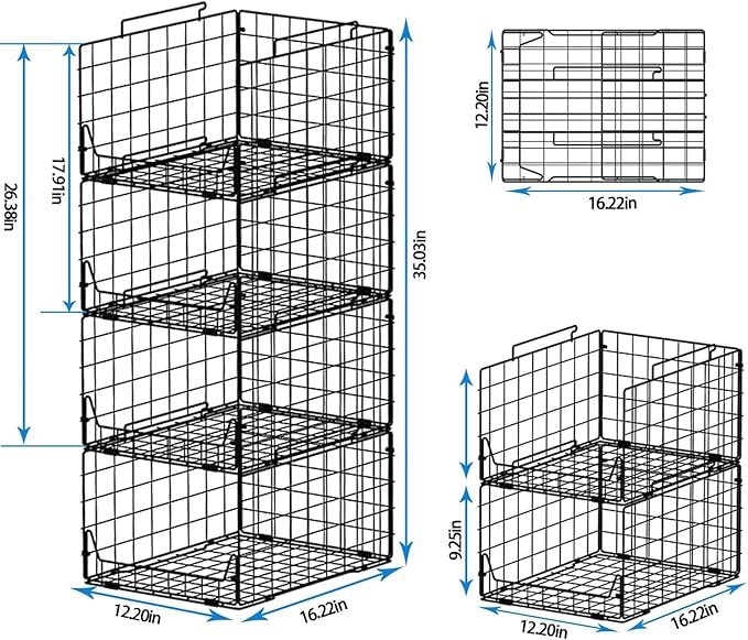 Jakyitvi Stackable Closet Organizers and Storage Bins 4 Pack, Sturdy Metal Clothes Storage Container for Clothes Pants Sweaters, Black Folded Drawer Shelf Organizer for Closet Wardrobe