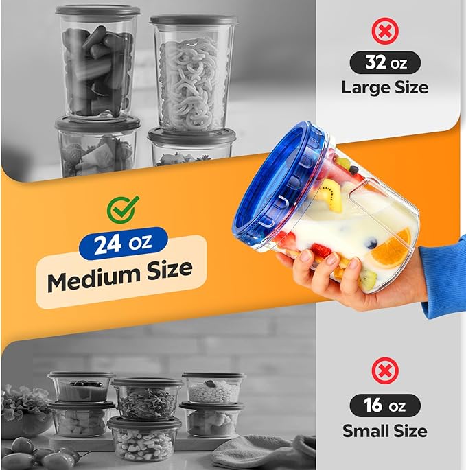 Freezer Storage Containers, [6 Pack-24 Oz] Airtight Plastic Food Storage Containers with Twist Top Lids, Soup, Meal Prep Containers | BPA Free | Stackable | Leakproof | Microwave/Dishwasher Safe