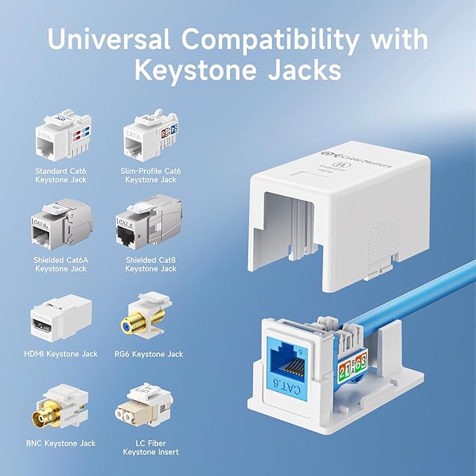 Cable Matters UL Listed 5-Pack 1-Port Keystone Jack Surface Mount Box in White