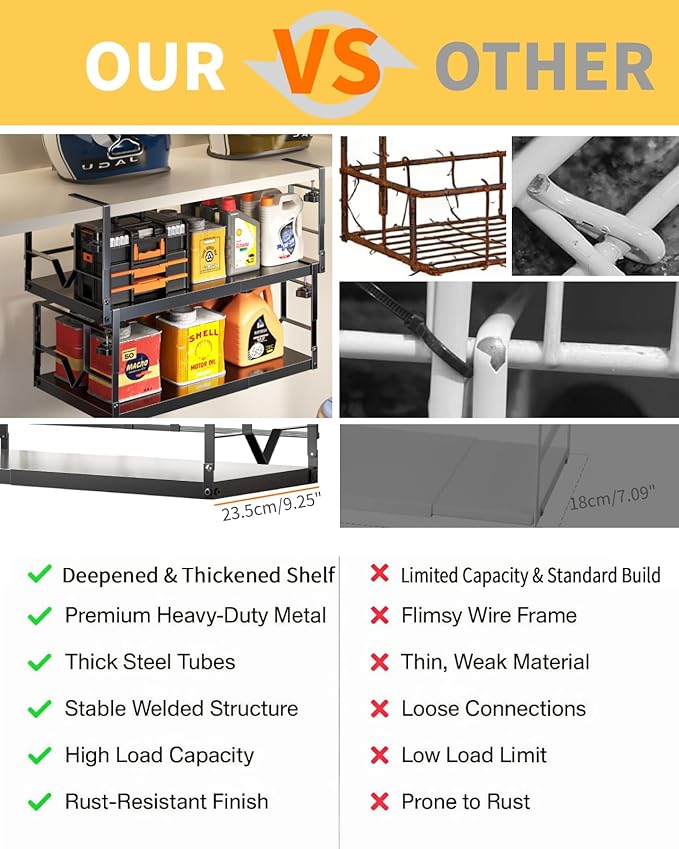 Under Shelf Storage Basket Organizer – Adjustable Hanging Holder with Knob Lock by prueBox, Heavy Duty Metal Panel for Pantry, Kitchen, Office, Closet – Holds 50 lbs (1 Pack)