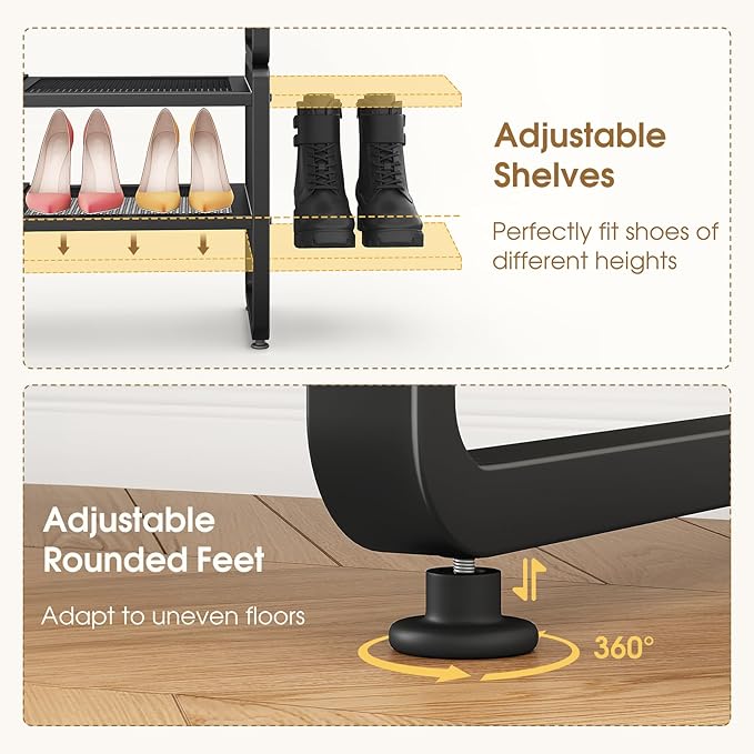 Expandable Shoe Rack for Closet, Black, 4-Tier