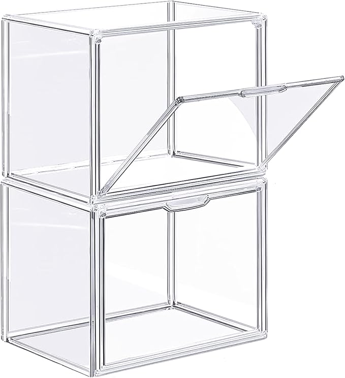 ZLLZUU Clear Stackable Plastic Storage Bins with Lid, Dustproof Book Cosmetic Acrylic Display Cases with Magnetic Door, Large Figures Collectibles Showcase