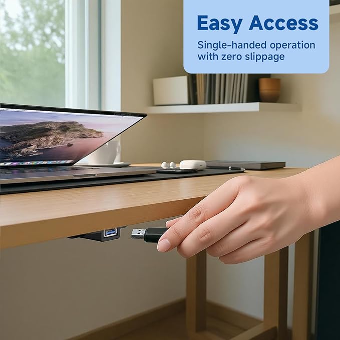 Under Desk USB Extension Cable Holder - 1PC Small Arylic Organizer for USB Extension Cord Mount Easy Access & Secure Plug, Black