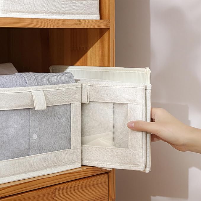 Linen Closet Organizers And Storage, 10 Pack Closet Storage Bins Linen Closet Baskets for Closet Organization Foldable Closet Organizer Bins with Clear Window For Organizing Clothing, Shelves, Jeans