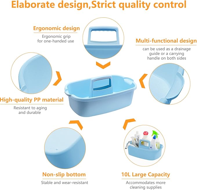 Goderewild Multi-Purpose Plastic Cleaning Caddy with Handle, Shower Caddy Organizer/Storage Basket/Totes Portable for Bathroom Supplies, Cleaning Products, Under Sink Tool, Housekeepers (Blue)