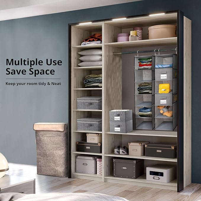 BrilliantJo 2 Pack 6 Shelves Hanging Closet Organizer with 2 Drawer, Hanging Storage with 4 Side Pockets for Clothes Shoes, 43.5"x12"x12"(Gray)