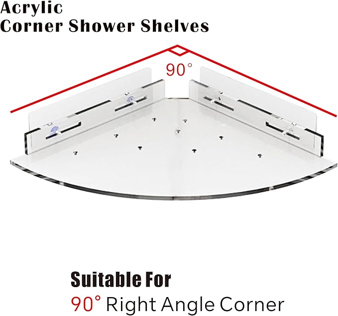 Acrylic Corner Shower Caddy Shelf 2 Pack - Wall Mounted Bathroom Shelves for Glass/Tile/Smooth Walls, Space Saving Storage Organizer for Shower, Kitchen, Bedroom & Toilet Corner