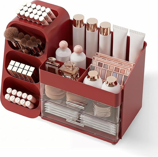 Makeup Organizer for Vanity, Crystal Red