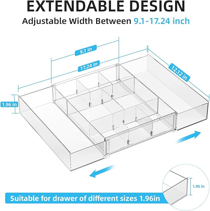Expandable Desk Drawer Organizer, Clear