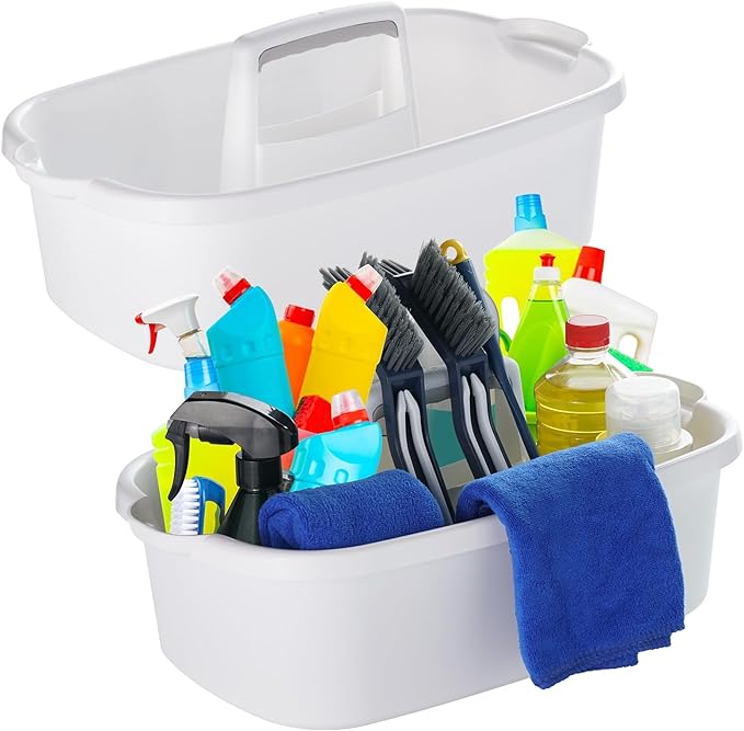 2-Pack Large White Cleaning Caddy for Cleaning Supplies with Handle