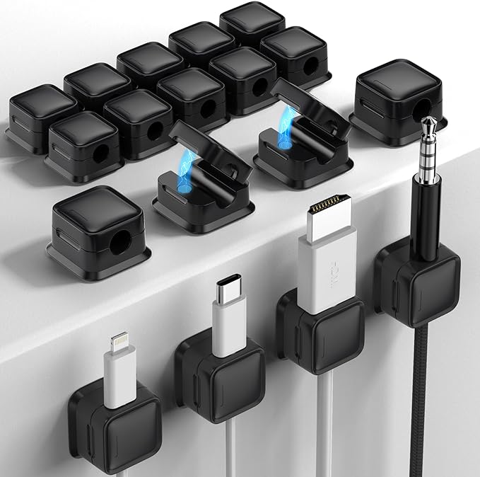 18 Pack Magnetic Cord Organizer Holder, Nightstand-Black