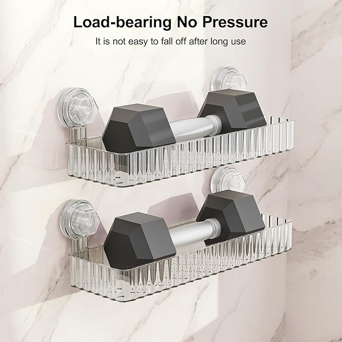 Adhesive Shower Caddy Suction Cup Shower Shelves for Inside Shower No Drilling Bathroom Organizers and Storage Wall Shelf Rack Clear(clear,square)