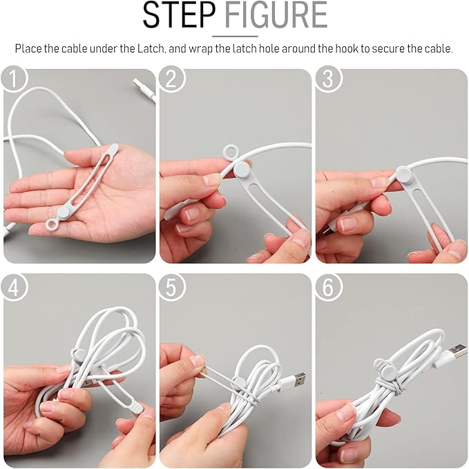 Nuanchu 40 Pcs Silicone Cable Ties Reusable Holder Adjustable Straps Multipurpose Charging Cable Organizer for Fastening Charging Cords Wires(4.17 Inch,White, Gray)