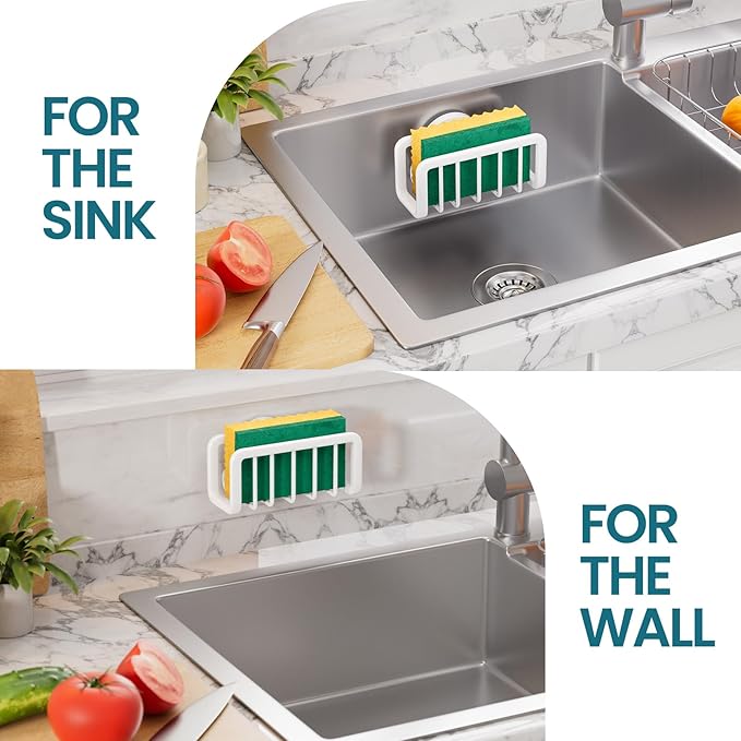 TAILI Sponge Holder for Kitchen Sink with Strong Suction Cup, Rustproof Aluminum Sink Caddy for Sponges, Removable Sponge Holder, Dish Brush for Scraper - Gold