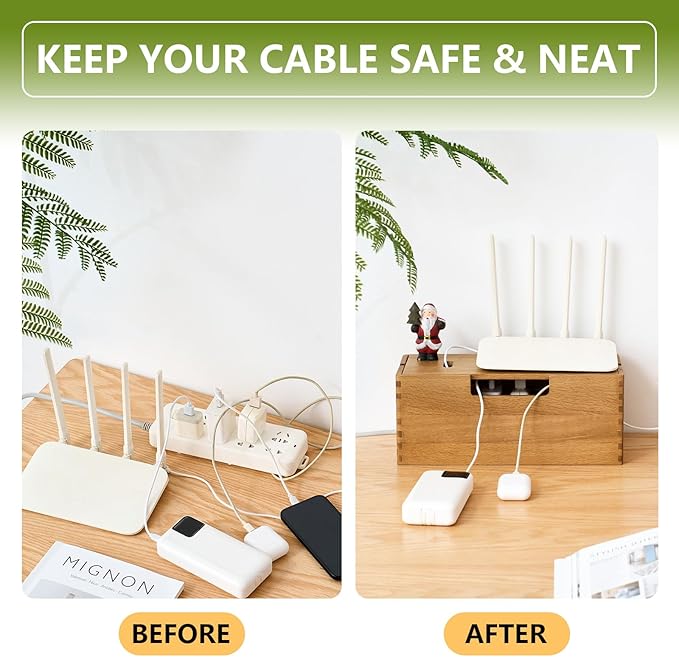 Oak Wood Cable Management Box, Natural
