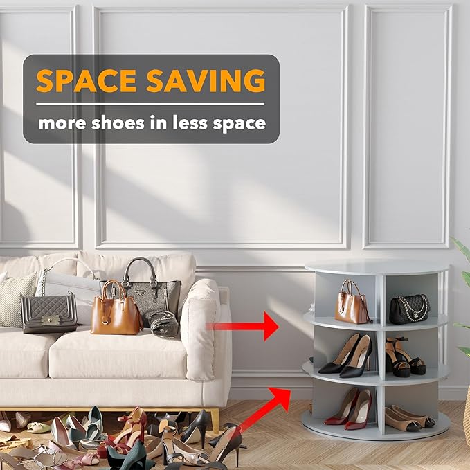 3 Tier Rotating Shoe Rack Tower, Spinning Shoe Display Lazy Susan, 3-Tier Gray