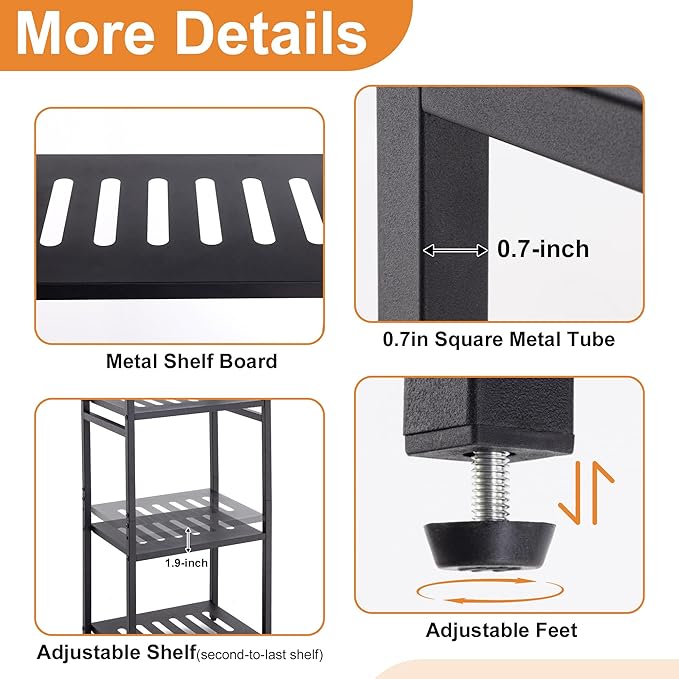 Aquzee 5-Tier Bathroom Shelf, Tall Towel Storage Rack for Bathroom, Standing Shelving Metal Units, Height Adjustable Shlef Display Rack for Laundry Bathroom Kitchen, 15.75”W x 11.81”D x 47.24”H