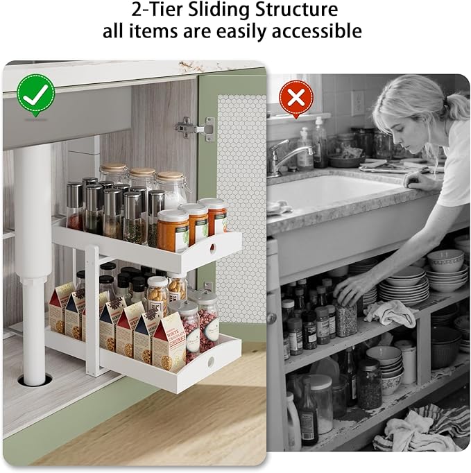 Bamboo Wood Under Sink Organizer 1 Pack, White, 2 Packs