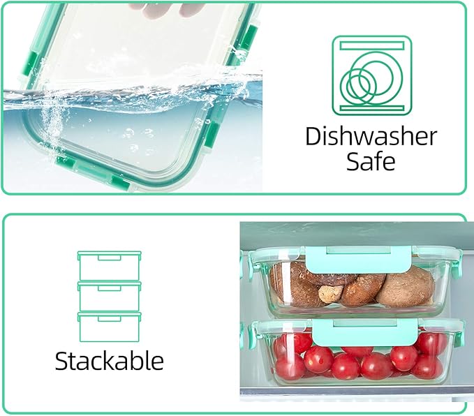 C CREST [10-Pack] Glass Food Storage Containers with Lids, Airtight, BPA Free
