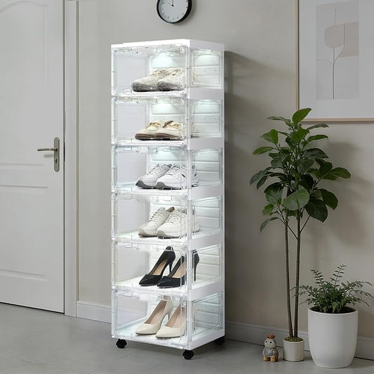 LED Shoe Storage Box, Clear Shoe Storage Organizer with Magnetic Door