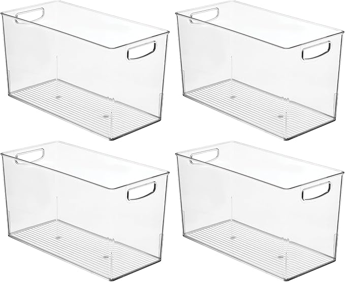 Plastic Storage Bin with Handles for Household Storage, Set of 4, Clear
